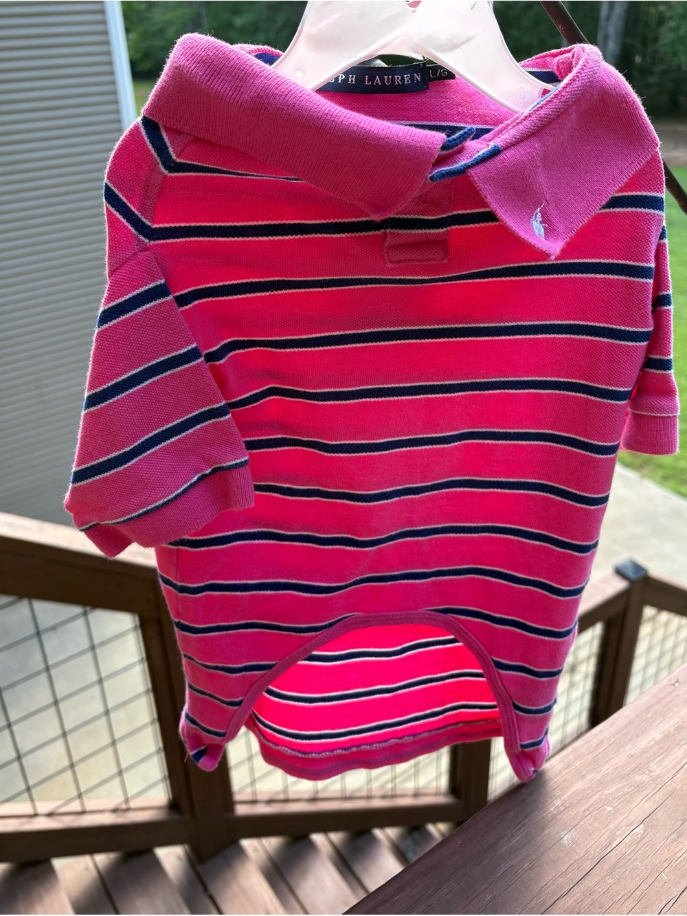 Ralph Lauren Pink Navy Striped Polo Dog Shirt - Picture 4 of 8